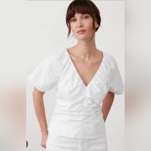 NWT Banana Republic White V-Neck Puff Sleeve Side Zip Fitted Waist  Blouse Sz 6